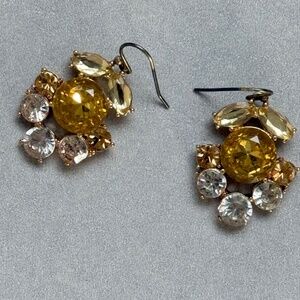 VINTAGE J. CREW Earrings Crystals Rhinestones Sparkling Amber Clear Wires Gold